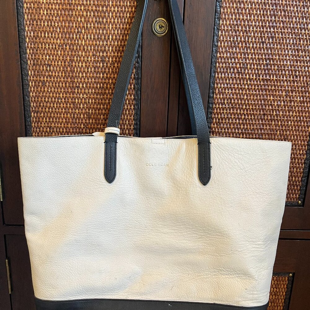 Cole Haan Cream and Black Leather Tote